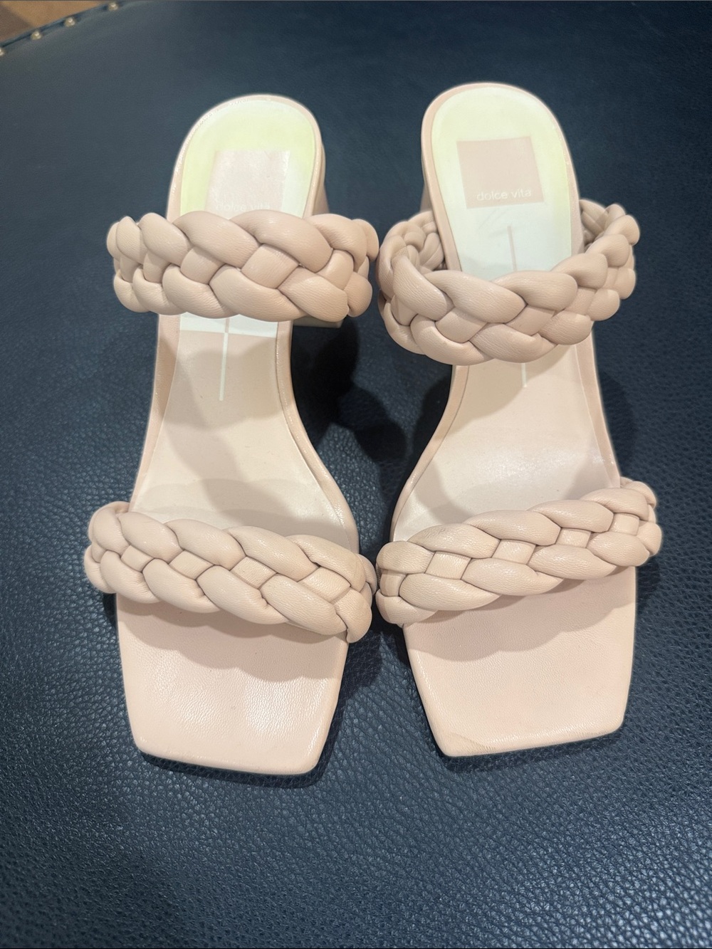 Dolce Vita Women's Pailey Braided Double-Strap Slide Heels- Blush